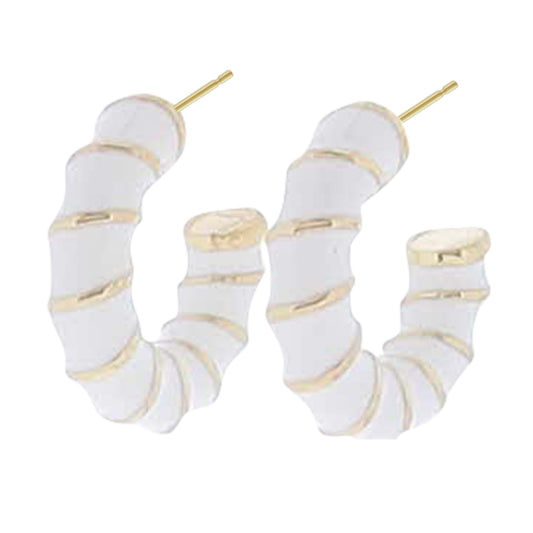 White Enamel Gold Twisted Hoop Earring