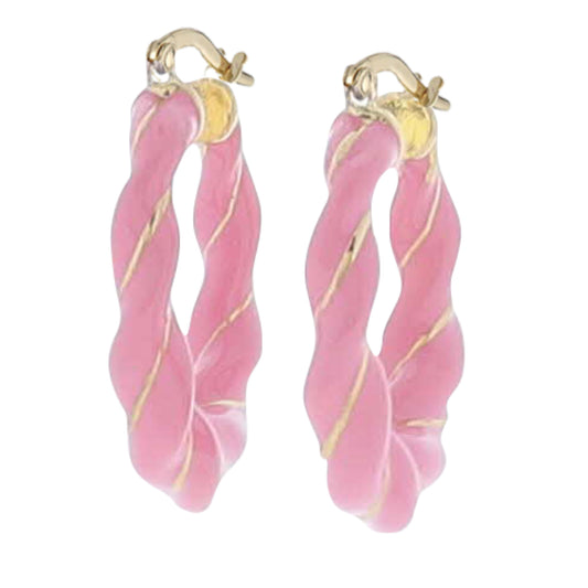 Pink Enamel Twisted Hoop Earring