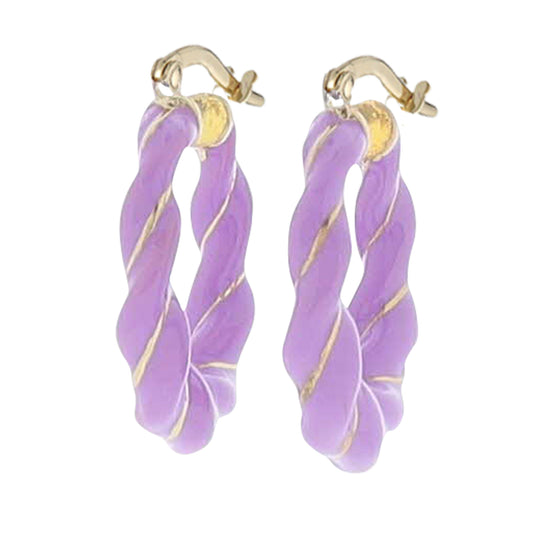 Lavender Enamel Twisted Hoop Earring