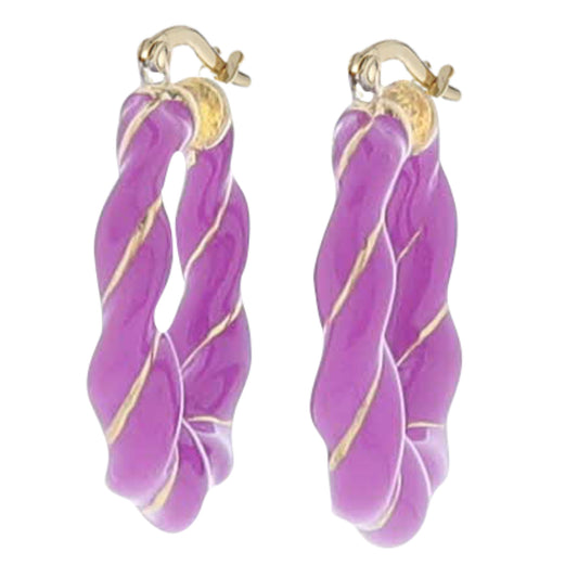 Purple Enamel Twisted Hoop Earring