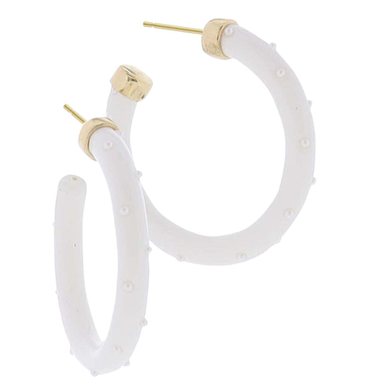 White Enamel with White Pearl Accents Earring