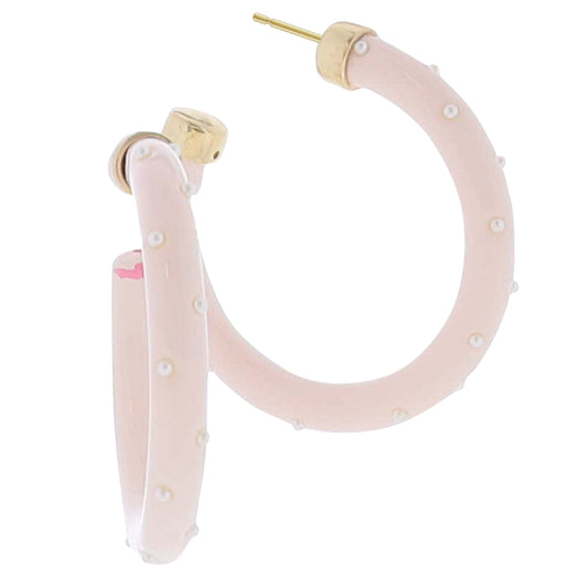 Light Pink Enamel with White Pearl Accents Earring