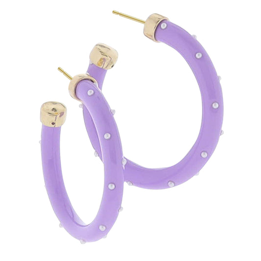 Lavender Enamel with White Pearl Accents Earring