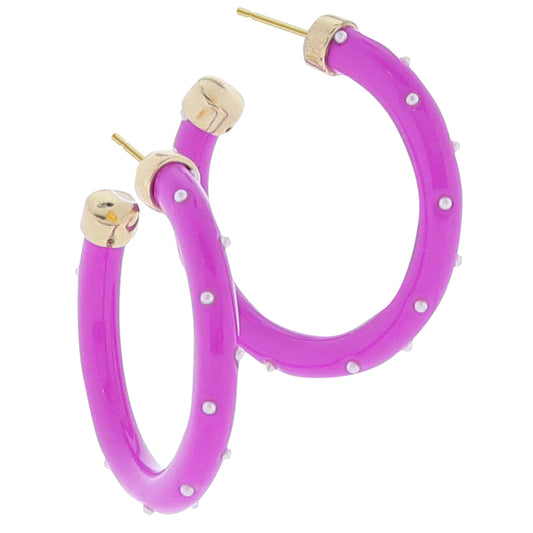 Purple Enamel with White Pearl Accents Earring