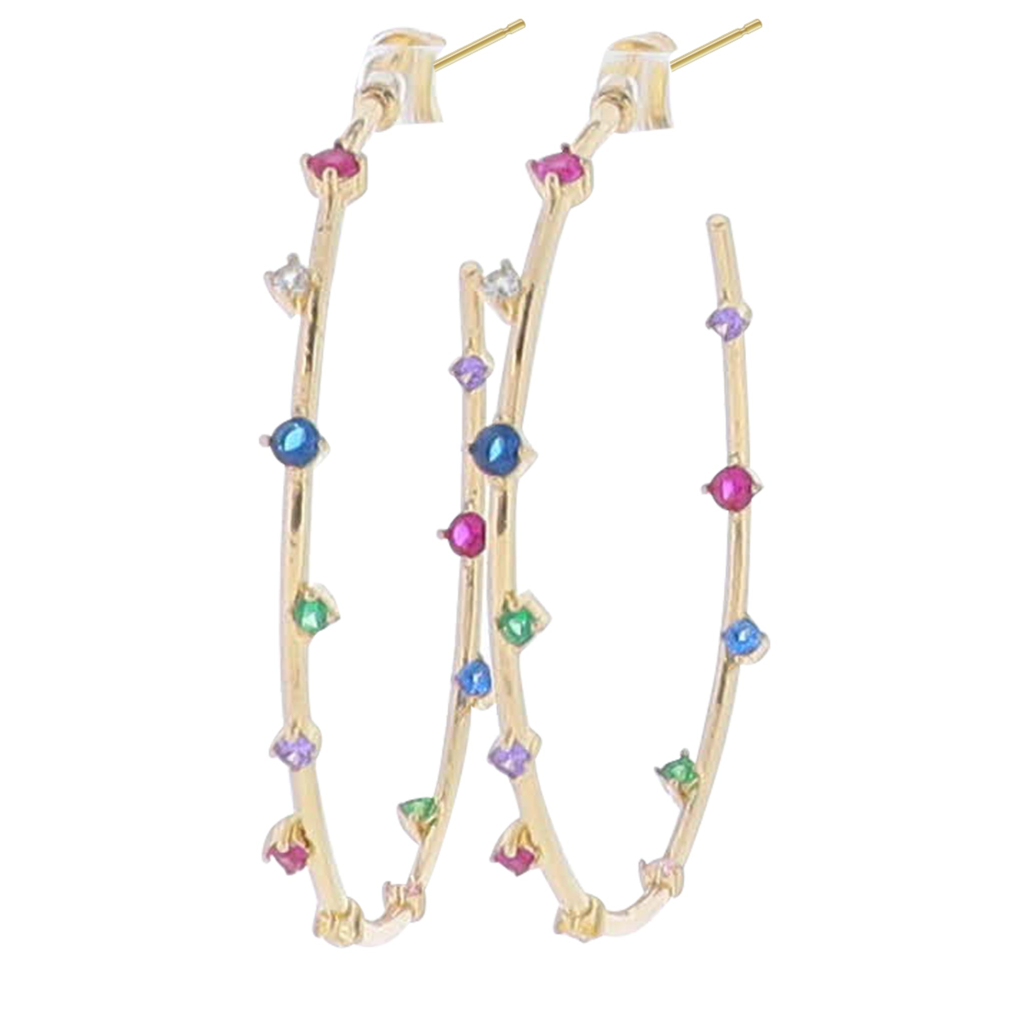 Gold Hoop with Multi Crystal Accents Earring