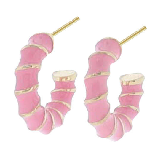 Pink Enamel Gold Twisted Hoop Earring