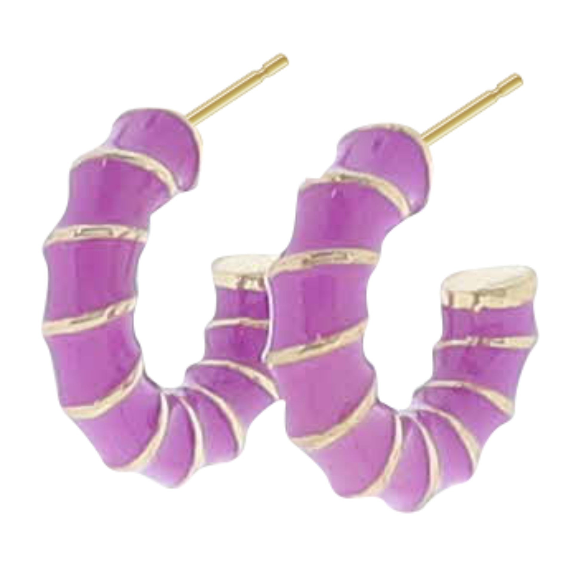 Purple Enamel Gold Twisted Hoop Earring