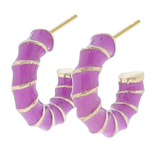 Purple Enamel Gold Twisted Hoop Earring