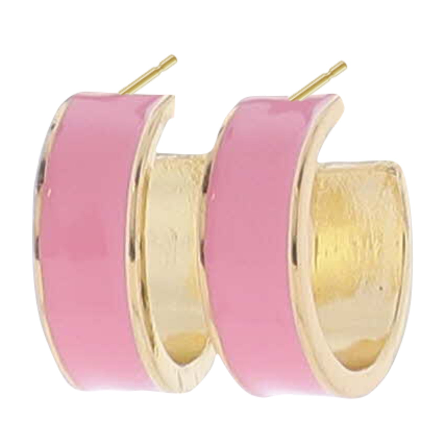 Pink Enamel Wide Hoop Earring