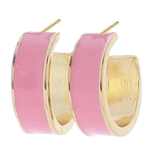 Pink Enamel Wide Hoop Earring