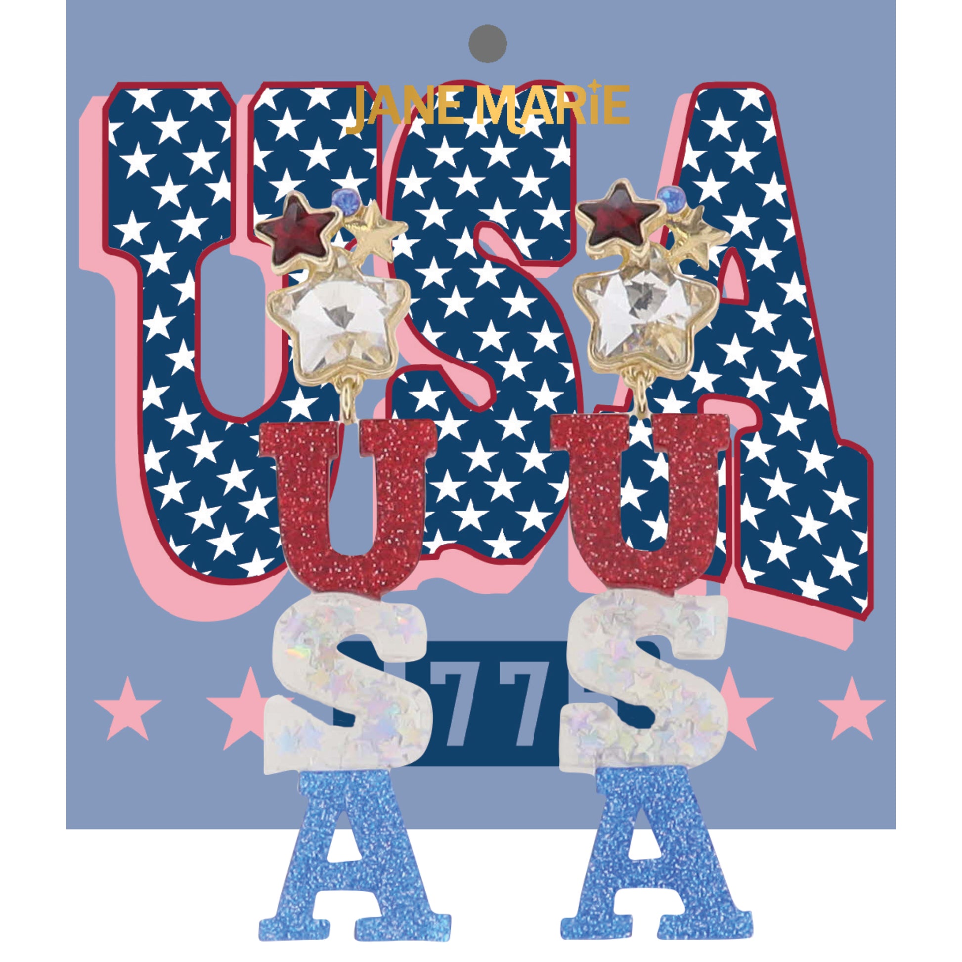Red, White, Blue "USA" Acrylic with Multiple Stars Post Earring