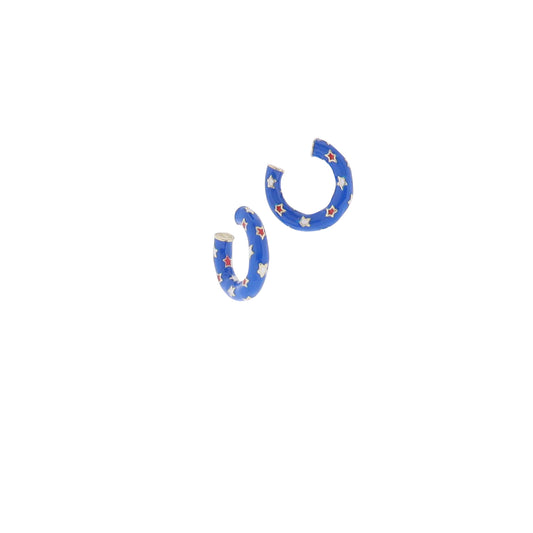 Red, White, Blue Stars Enamel Hoop Earring