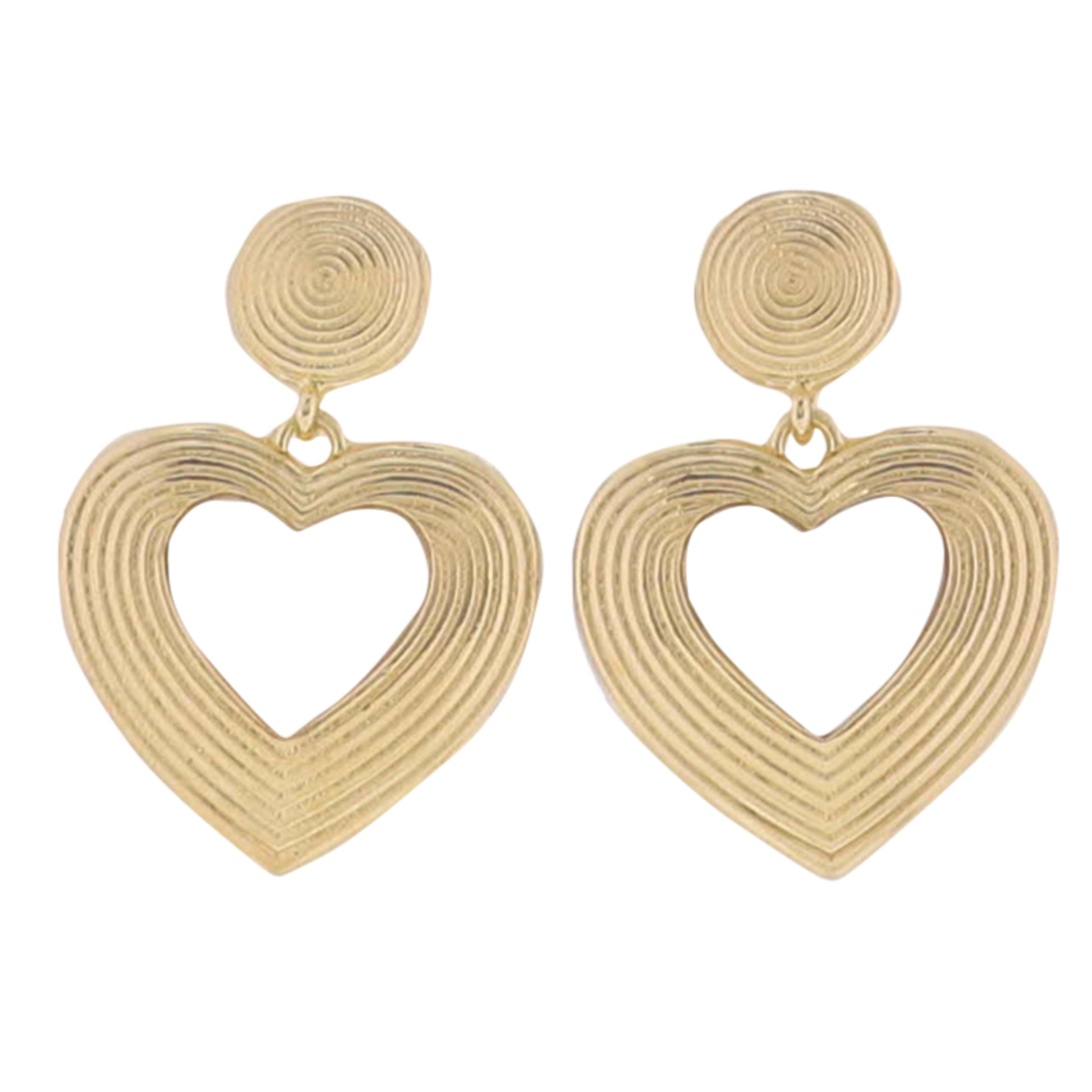 Gold Line Textured Heart with Center Heart Shell & Gold Line Textured Post Earring