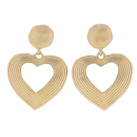 Gold Line Textured Heart with Center Heart Shell & Gold Line Textured Post Earring