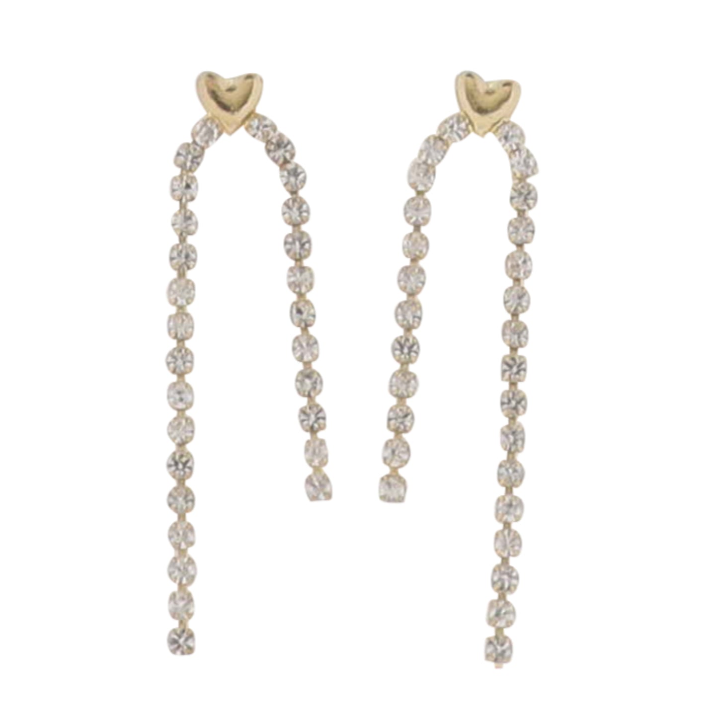 Gold Heart Post with Clear Crystal Drops Earring