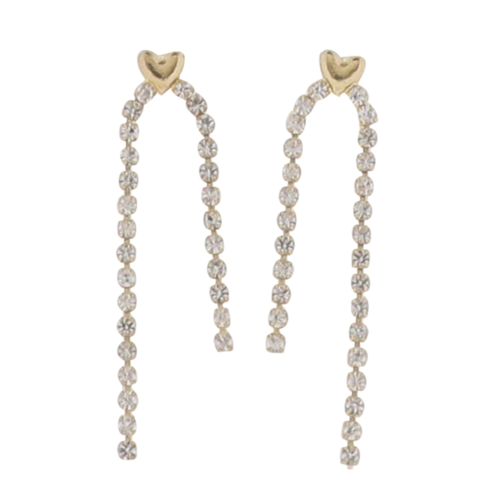 Gold Heart Post with Clear Crystal Drops Earring