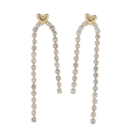 Gold Heart Post with Clear Crystal Drops Earring