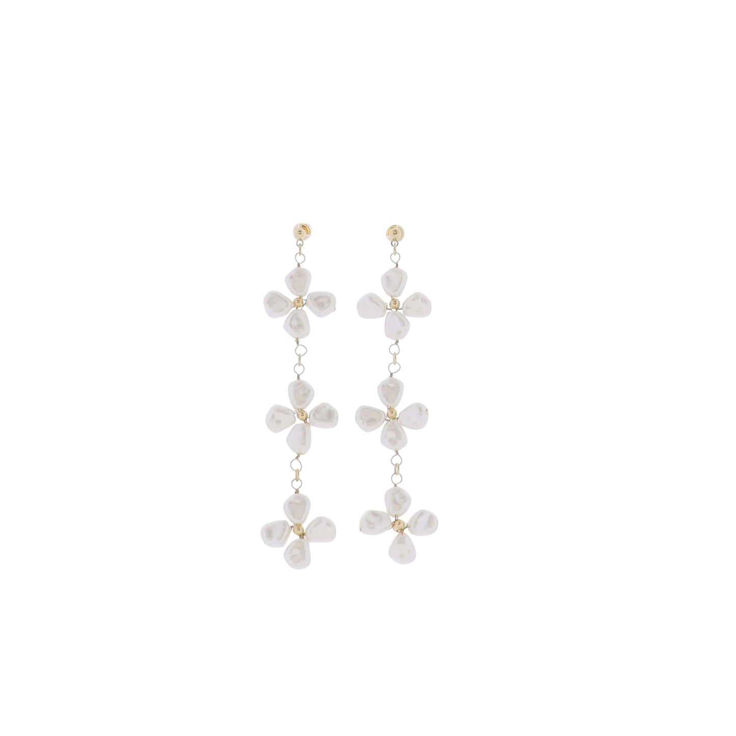 White Pearl Flowers with Gold Post Earring