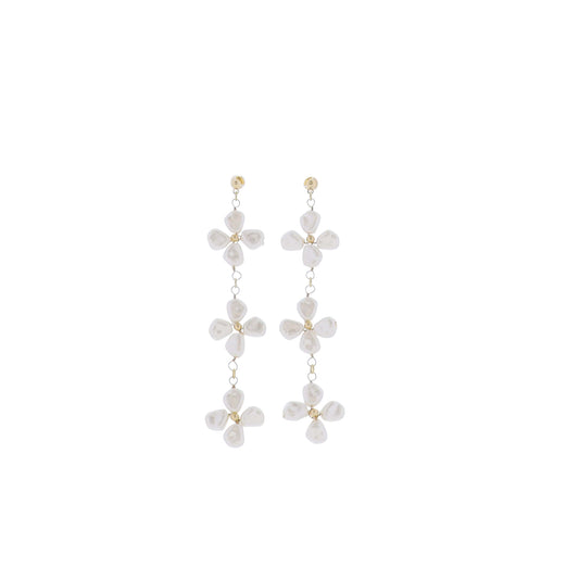 White Pearl Flowers with Gold Post Earring