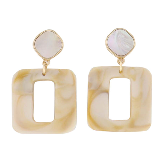Natural Open Square with Shell Square Earring