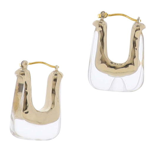 Clear Resin Half Open Square with Gold Plating Accent Earring