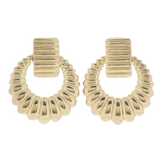 Gold Line Textured Rectangle with Open Circle Earring