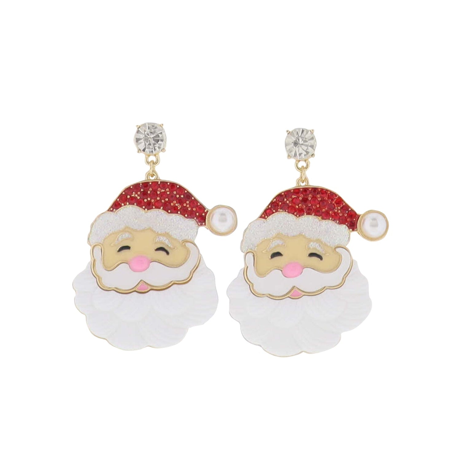 Santa Claus face earrings on a white background