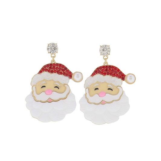 Santa Claus face earrings on a white background
