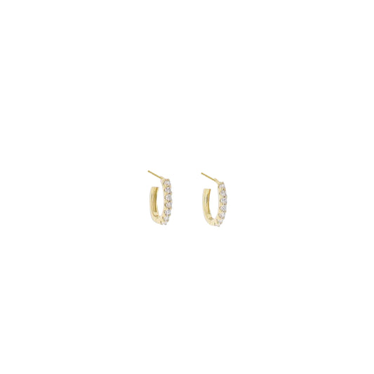 18K Gold Plated Hoop Huggie with Clear Crystal Inlay Earring