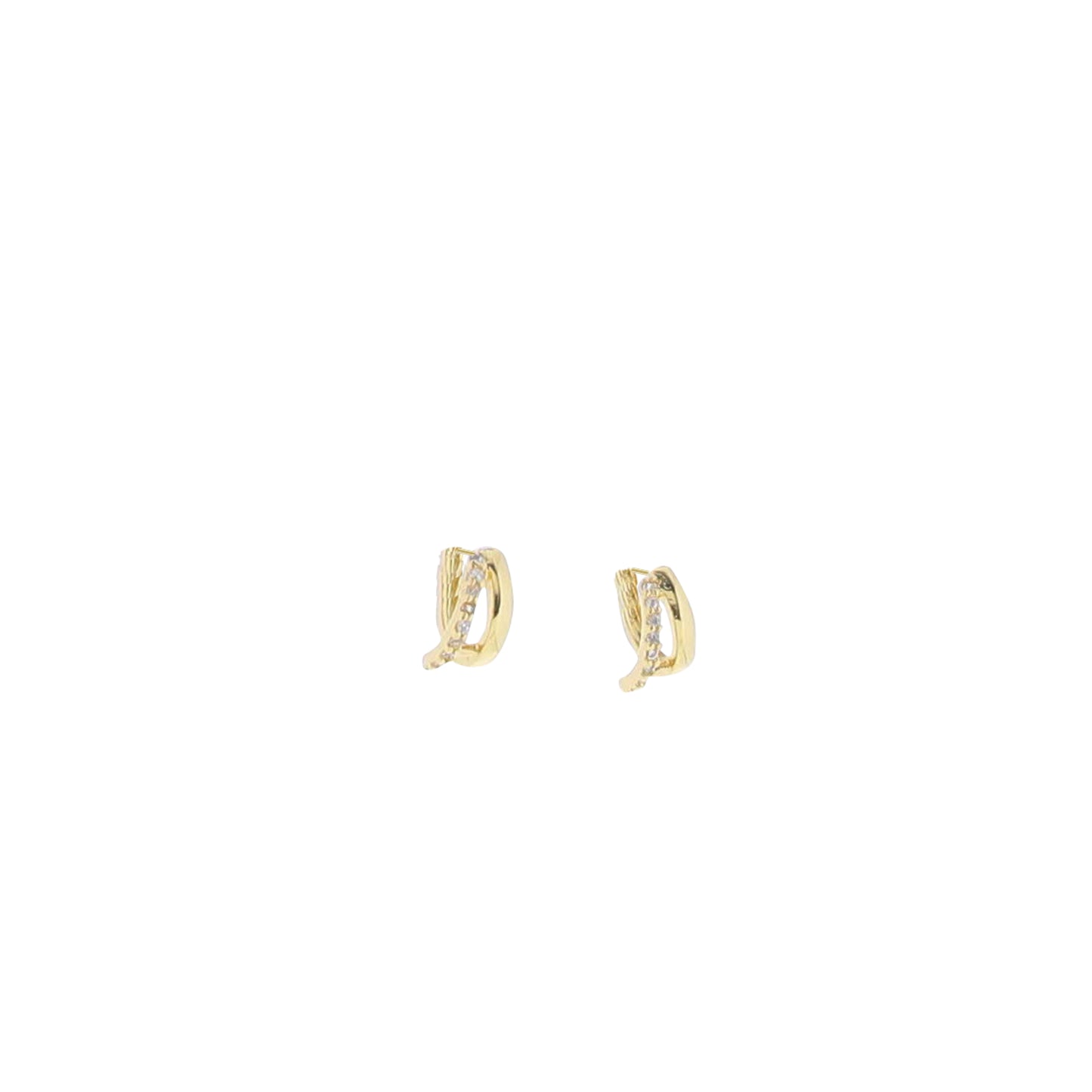 18K Gold Plated Small Two Band Huggie with Clear Left Crystal Band Earring