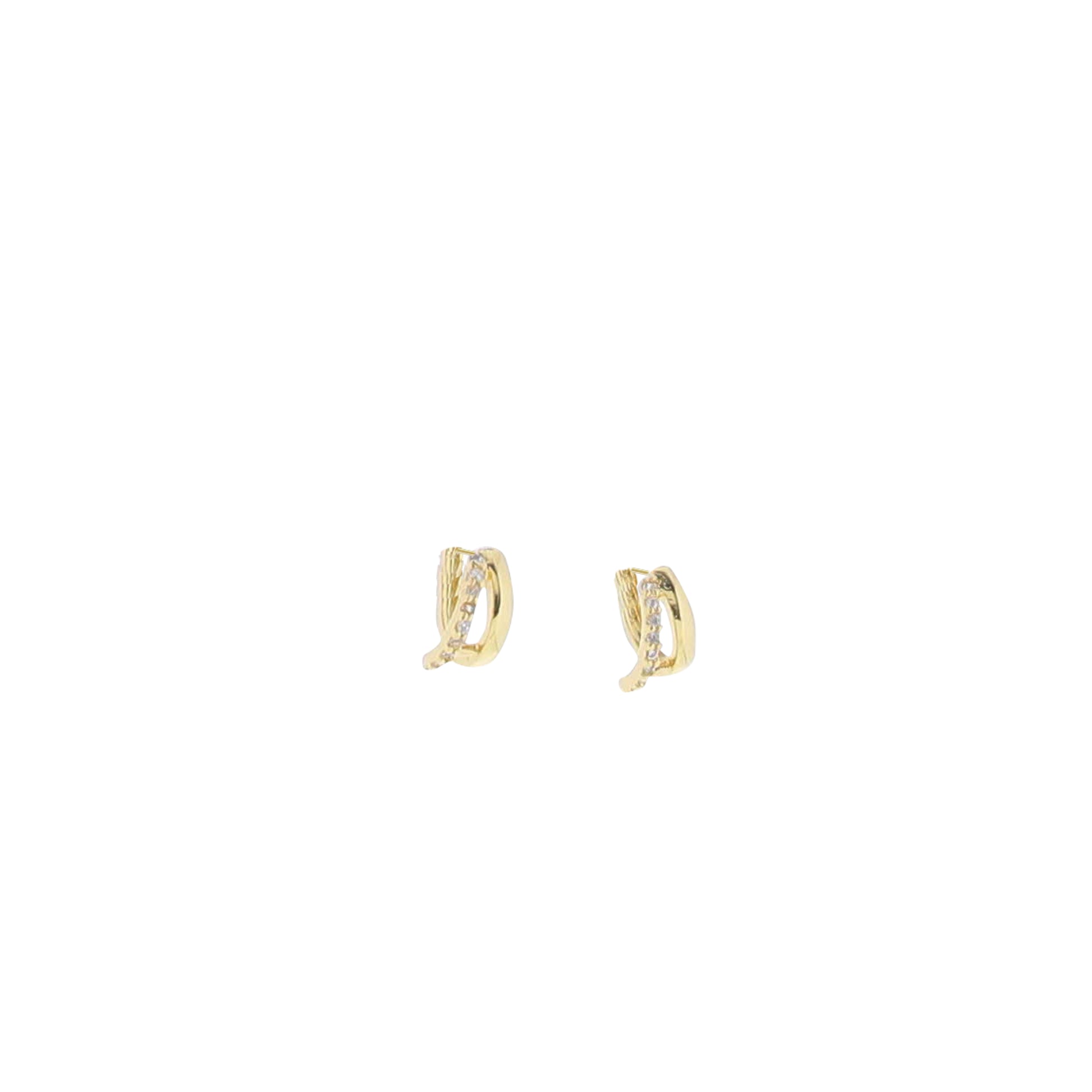 18K Gold Plated Small Two Band Huggie with Clear Left Crystal Band Earring