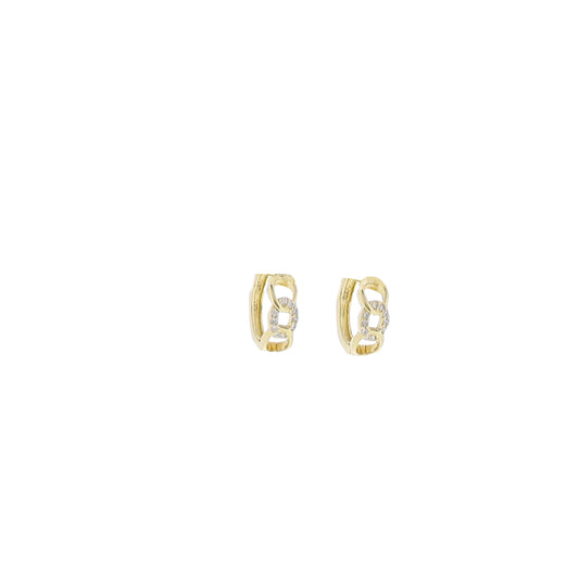 18K Gold Plated Chain Link Huggie with Clear Crystal Inlay Earring