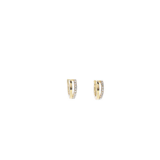 18K Gold Plated Small Two Band Huggie with Clear Right Crystal Band Earring