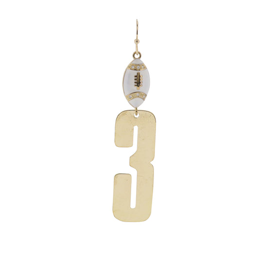Build Your Players Team Number White Enamel Football with Number 3 Earring