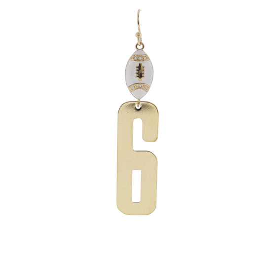 Build Your Players Team Number White Enamel Football with Number 6 Earring