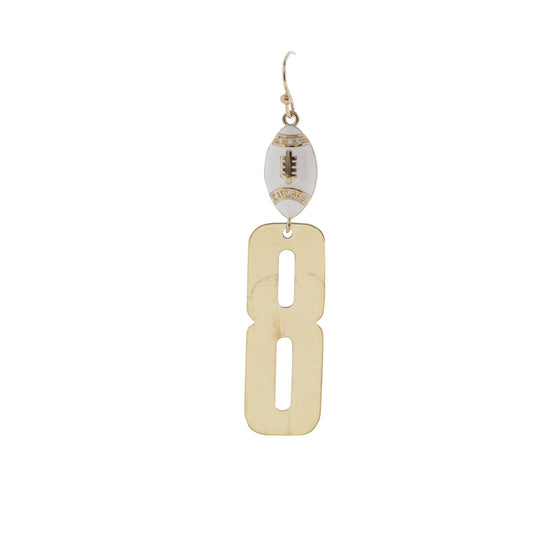 Build Your Players Team Number White Enamel Football with Number 8 Earring