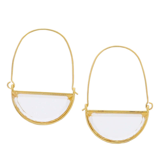 18K Gold Plated Gold Threader Earrings with Clear Half Circle Crystal
