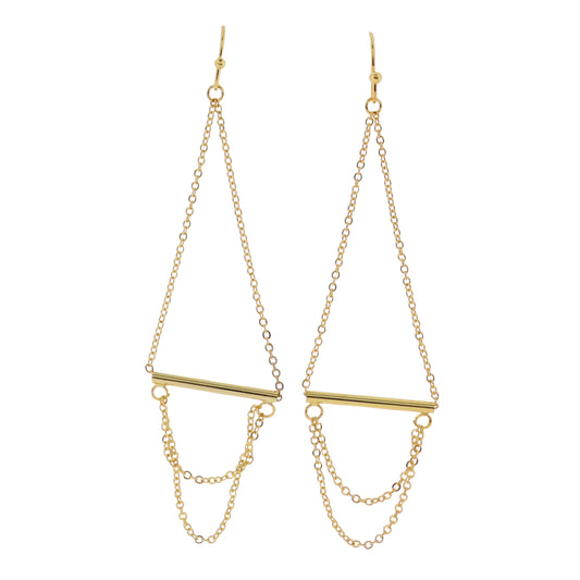 18K Gold Plated Gold Chain with Gold Bar Earrings with Gold Chain Layers