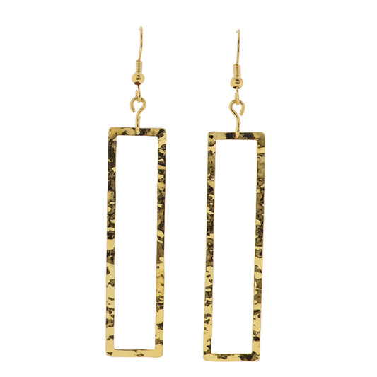 18K Gold Plated Gold Hammered Open Rectangle Earrings