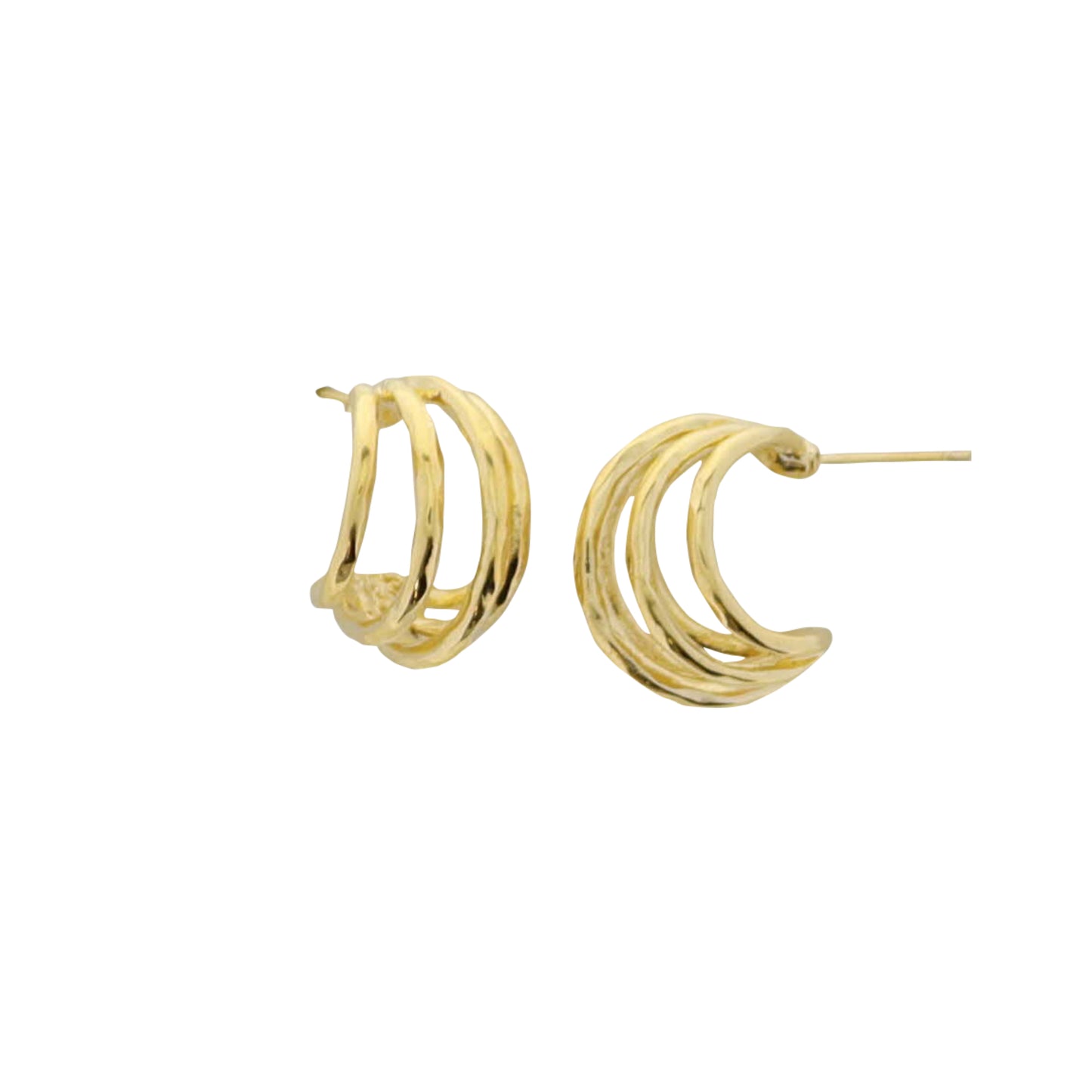 18K Gold Plated Gold Multi Line Open Huggie Earrings