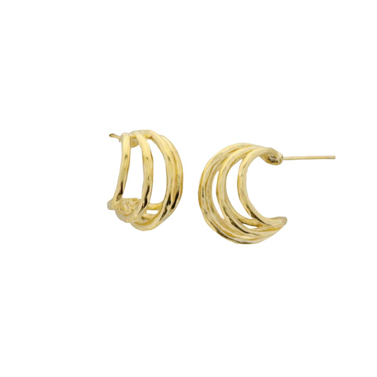 18K Gold Plated Gold Multi Line Open Huggie Earrings