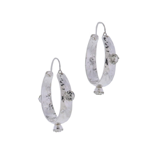 Silver, Clear Hoop Earrings with Clear Crystals