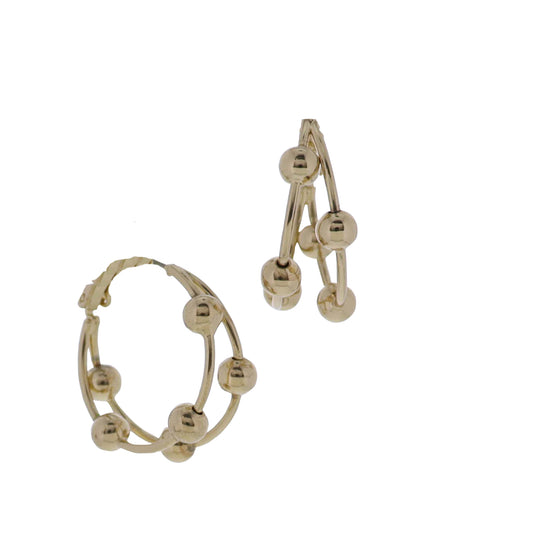 Gold 2 Layer Hoop Earrings with Gold Ball Accents