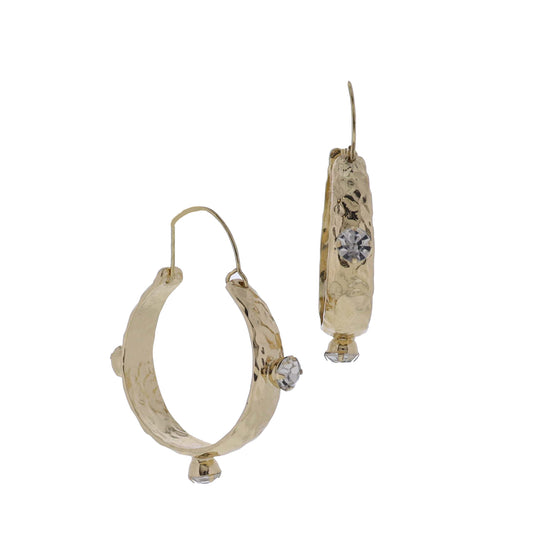 Gold, Clear Hoop Earrings with Clear Crystals