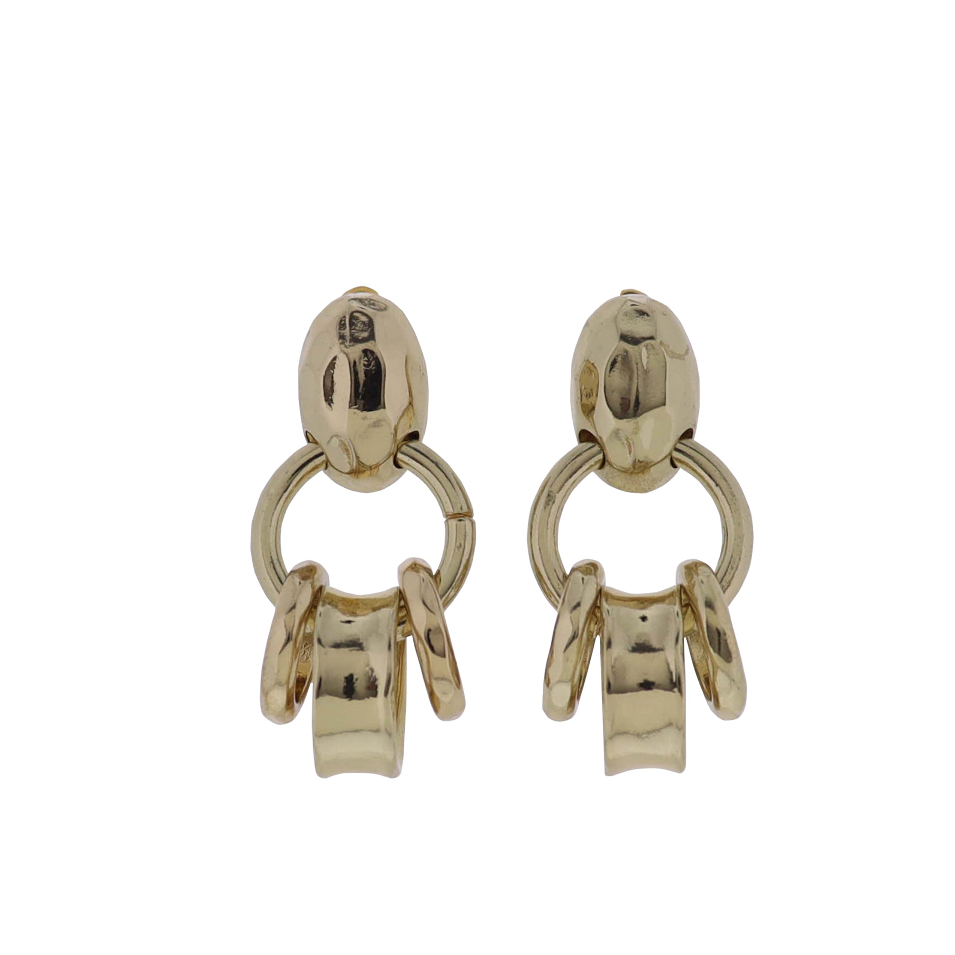 Gold Hammered Post Earrings with Gold Circle Holding Gold Rings
