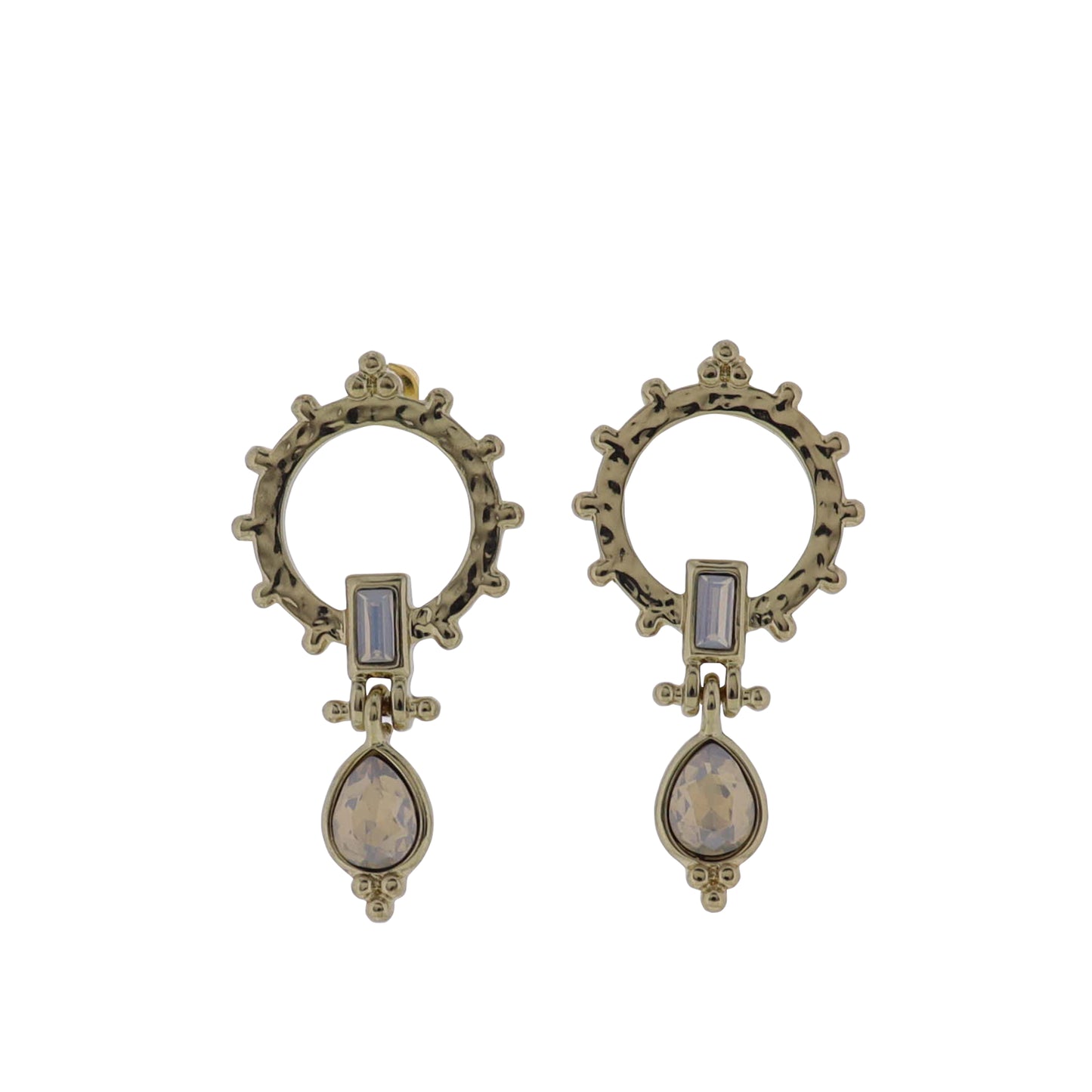 Gold, Moonstone Studded Circle Post Earrings with Moonstone Crystal Accents