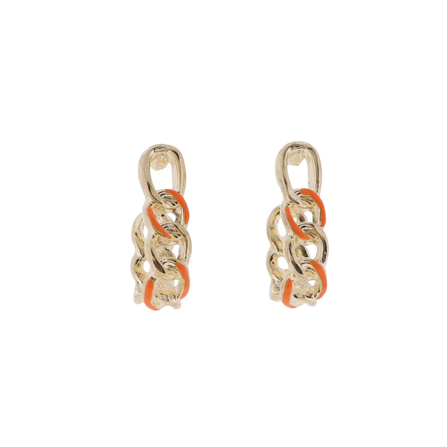 Orange, Gold Enamel Chain Link Earring