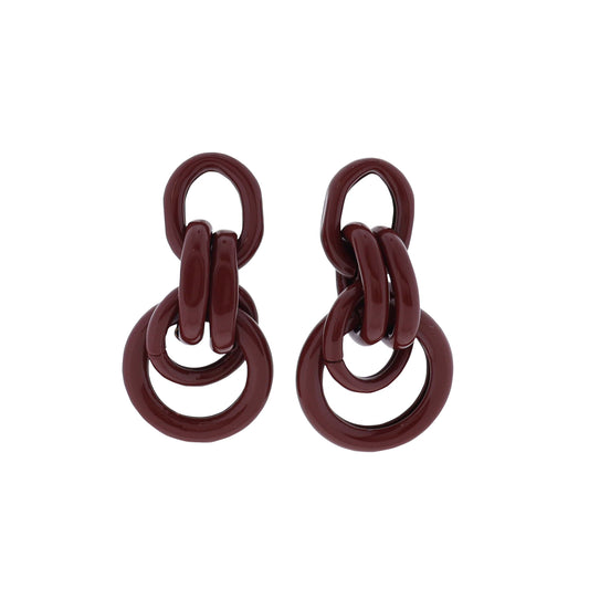 Maroon Enamel Circle Links Earring