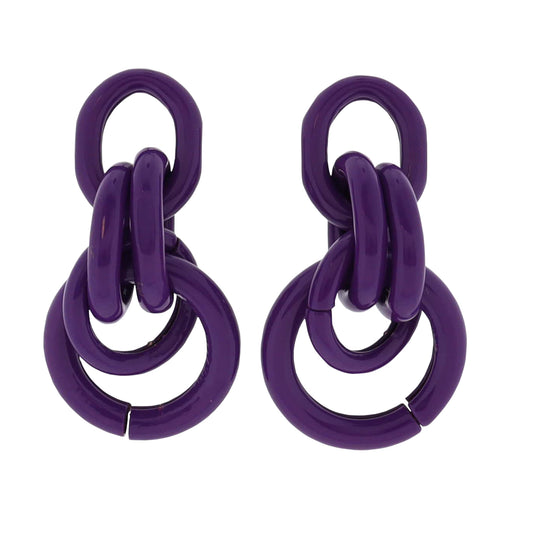 Purple Enamel Circle Links Earring