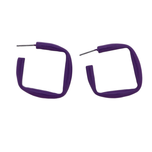 Purple Enamel Square Hoop Earring